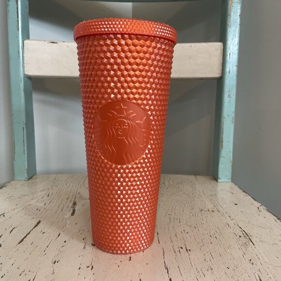 Starbucks Pearl Bling Fall Orange Studded Venti Tumbler Cup Glossy No Straw - Picture 1 of 6